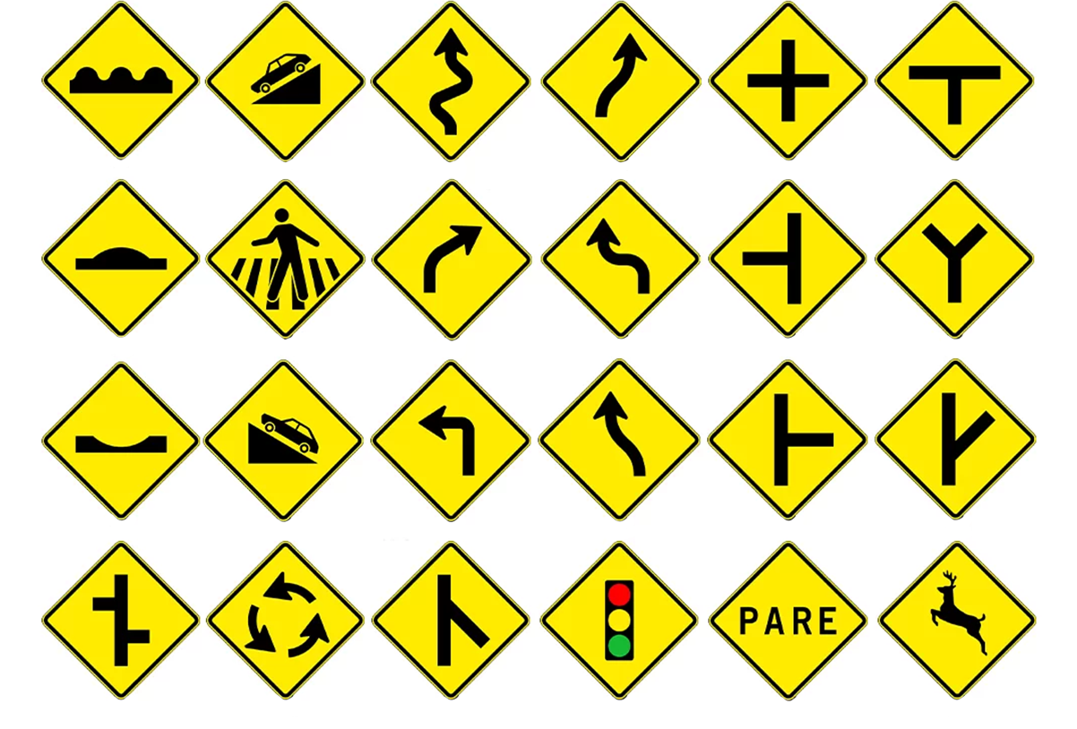 Placas de trânsito amarelas