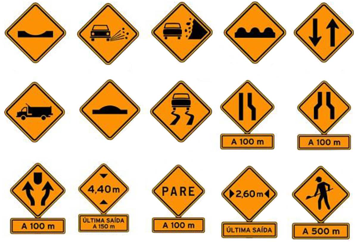 Placas de trânsito laranjas